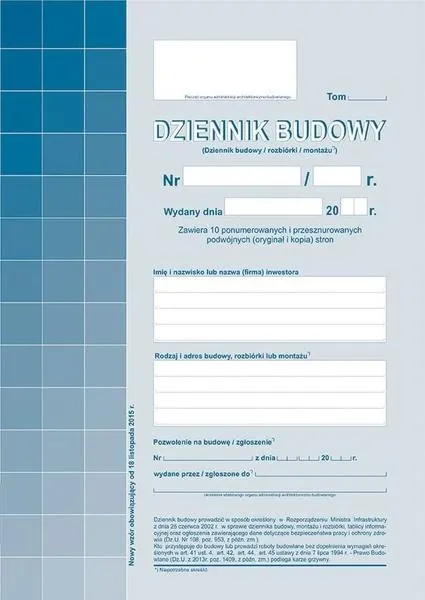 Wpisy do dziennika budowy